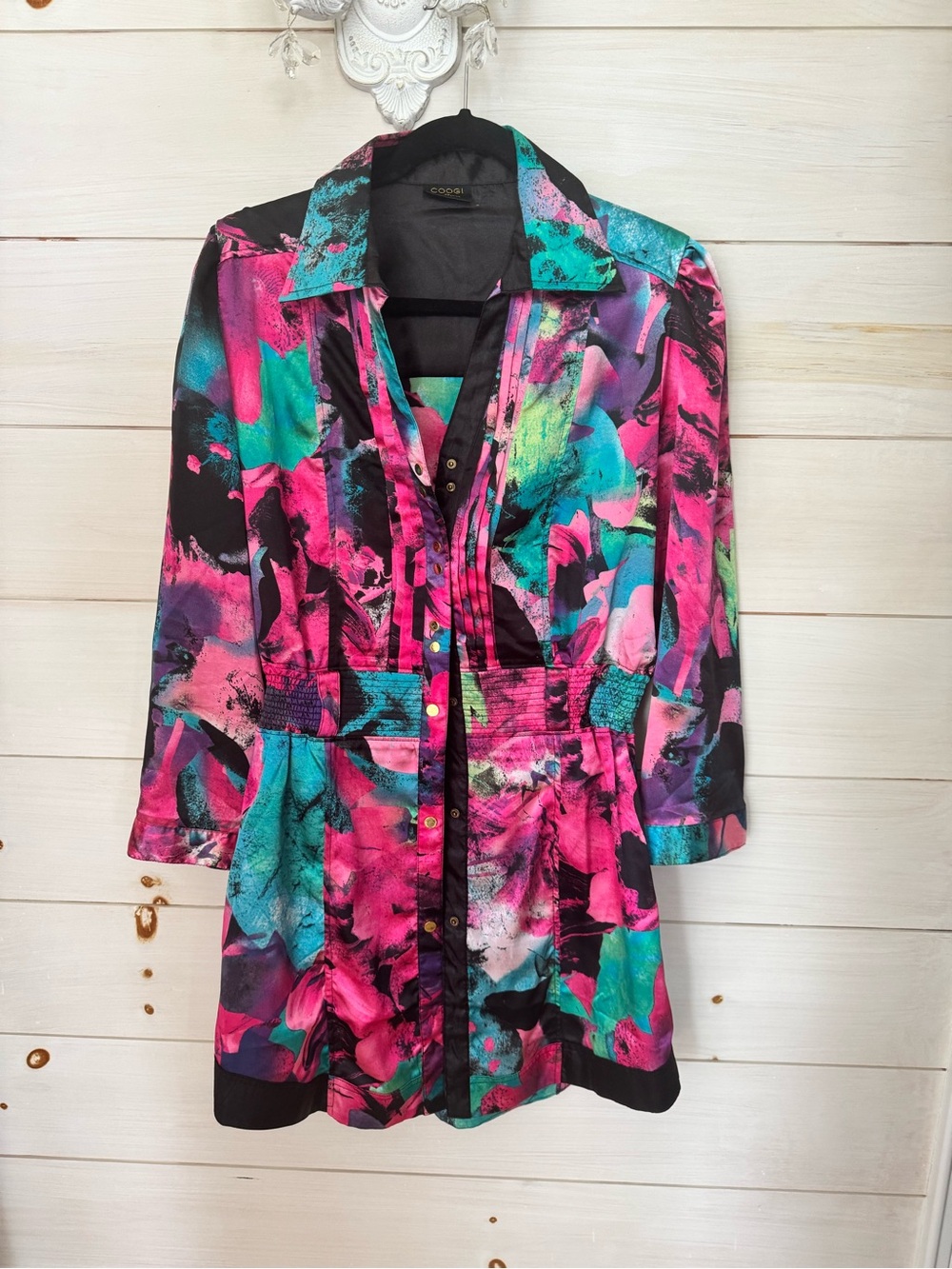 COOGI Vibrant Pink & Teal Abstract Tunic dress
